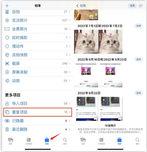 昌黎苹果手机维修分享iOS 16 中相册重复项目功能使用方法 